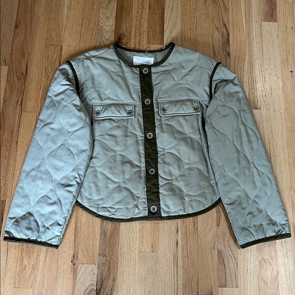 Anthropologie Green Quilted Jacket W/ Removable Sherpa Collar Sz M - Picture 11 of 11